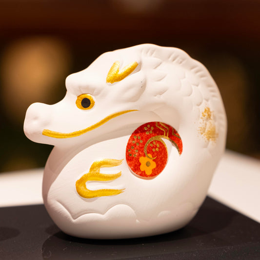 紅白陶瓷龍擺設-日本製