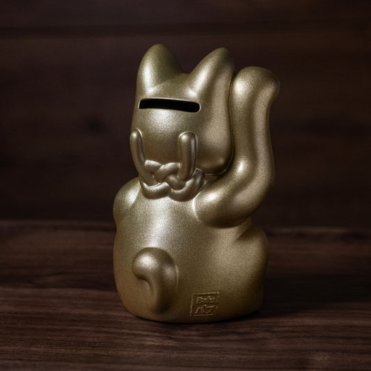 10cm 招財貓巴夫錢罌-淺金色