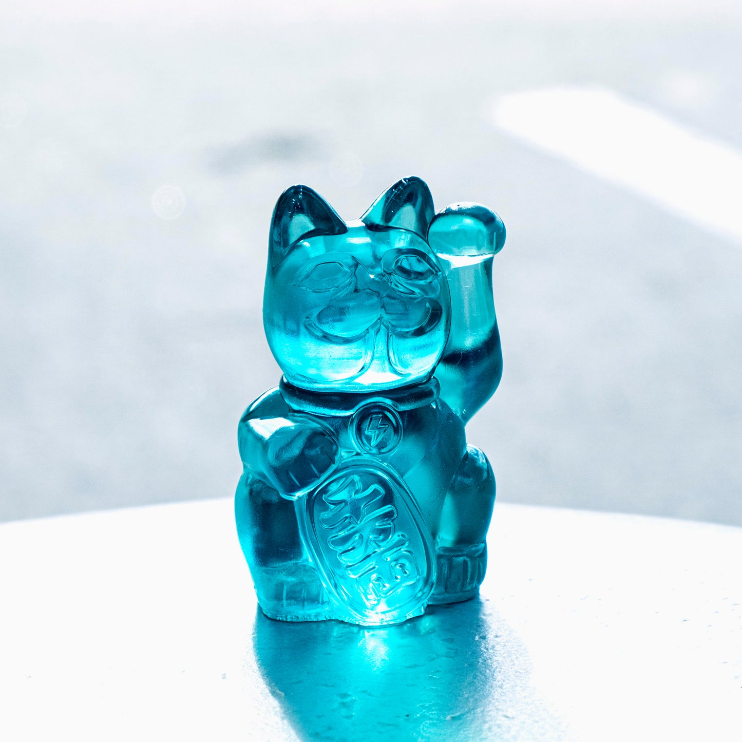 6cm 招財貓巴夫-透明藍