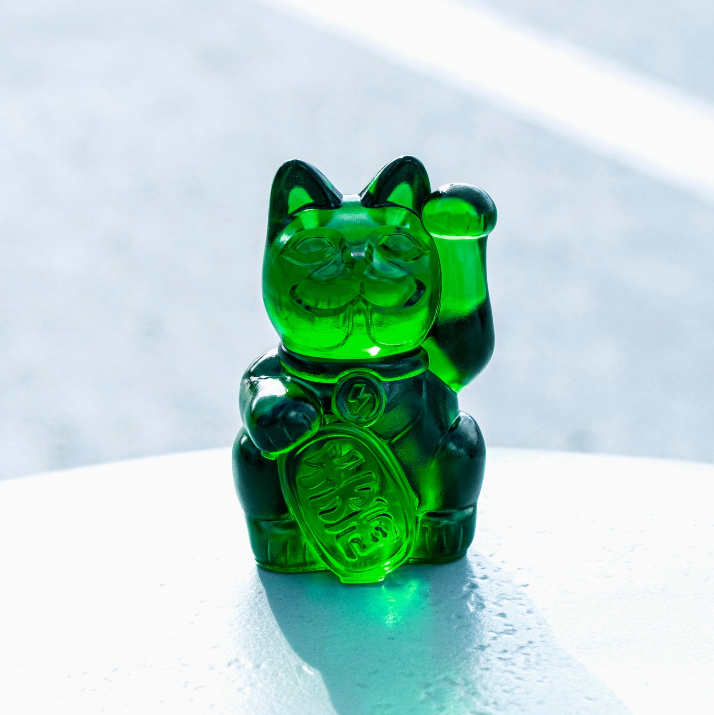 6cm 招財貓巴夫-透明綠